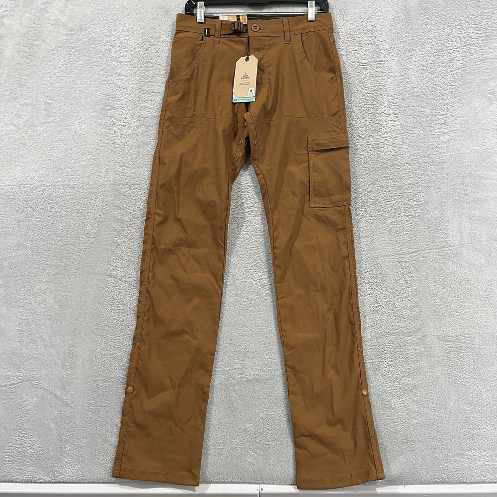 Prana Stretch Zion II Slim Fit Tapered Leg Pants Mens 28x34 Brown Utility Pocket